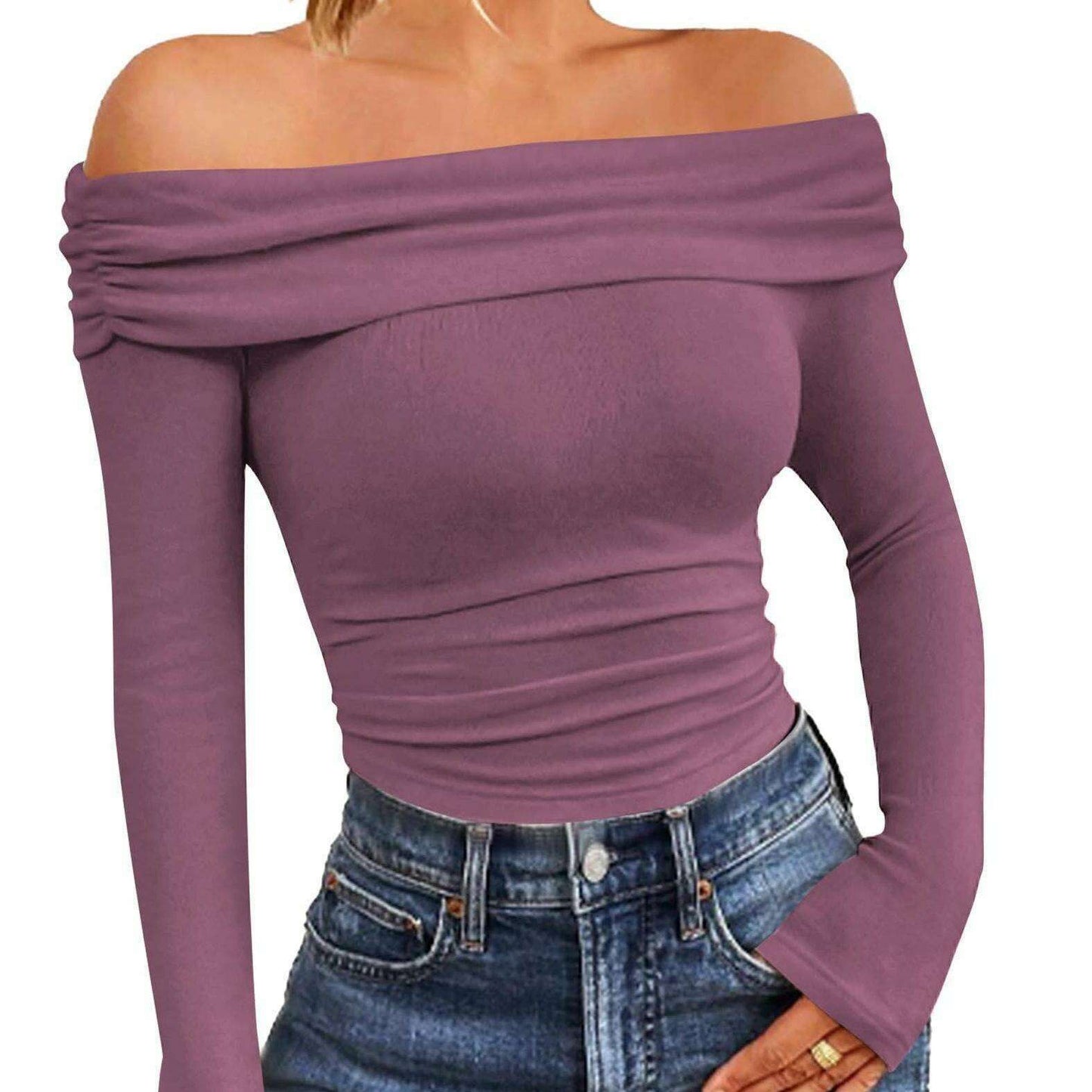 2024 Women's Off-Shoulder Long Sleeve Slim Fit Top - D&M Boutique