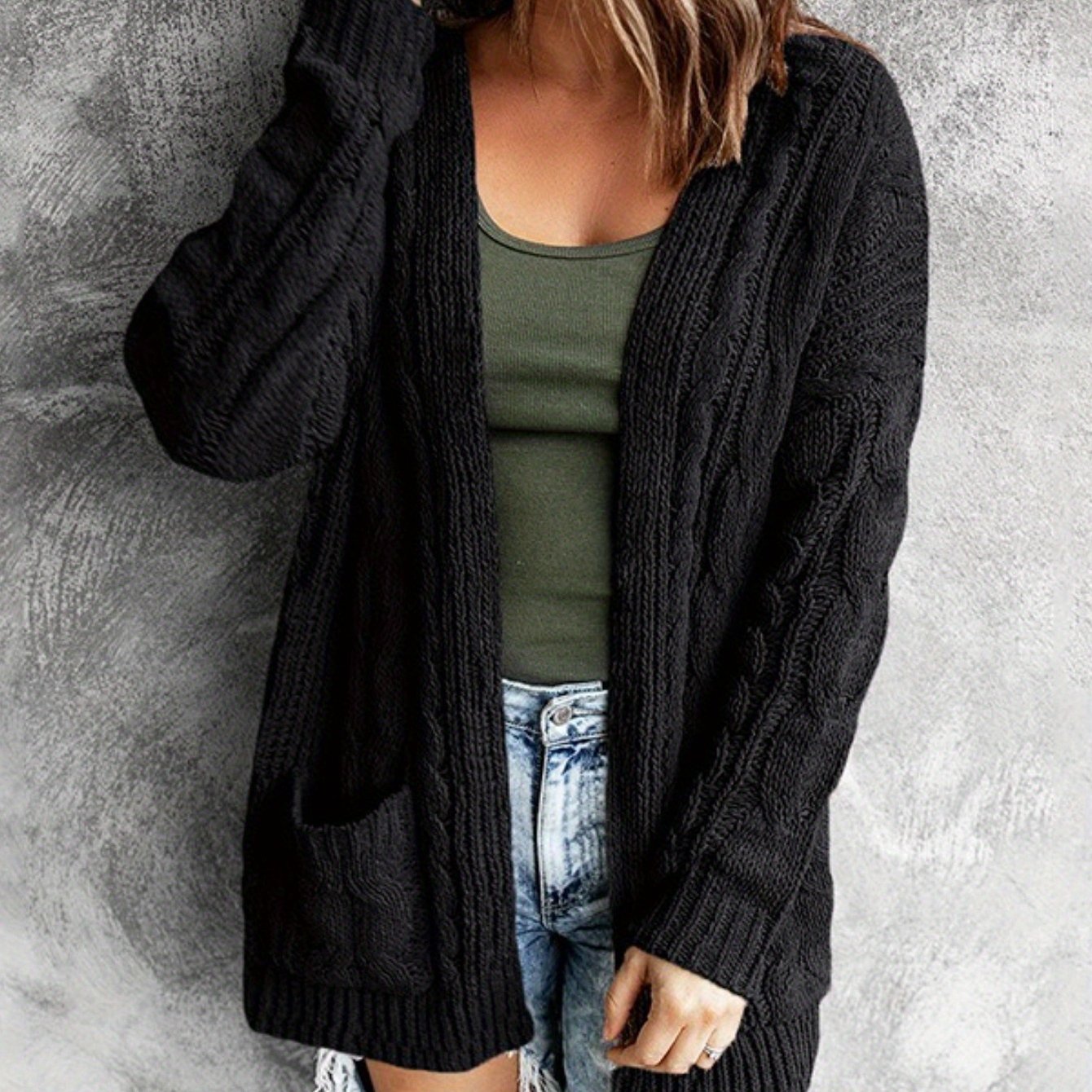 Women'S Elegant Cable Cardigan - Open Front Sweater with Side Pockets, Soft Sweater for Fall/Winter, Office, Party, Everyday Outfits - Women'S Sweater, Ladies Sweaters, Fall Wardrobe, Classic Knitwear, Cozy Material, Versatil