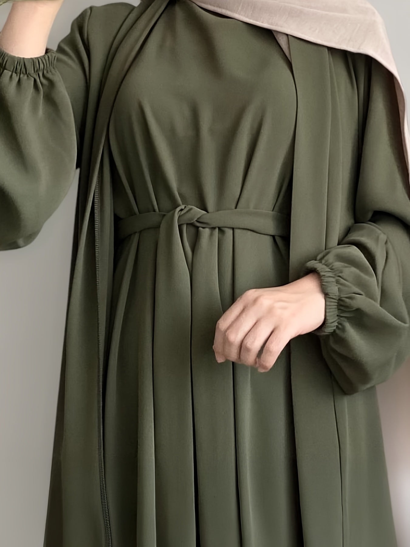 One set of sleeveless innerwear and outerwear combination in solid color, Elegant Casual polyester (polyester CEY breathable fabric) Muslim abaya for spring/summer/fall, does not include headscarf!