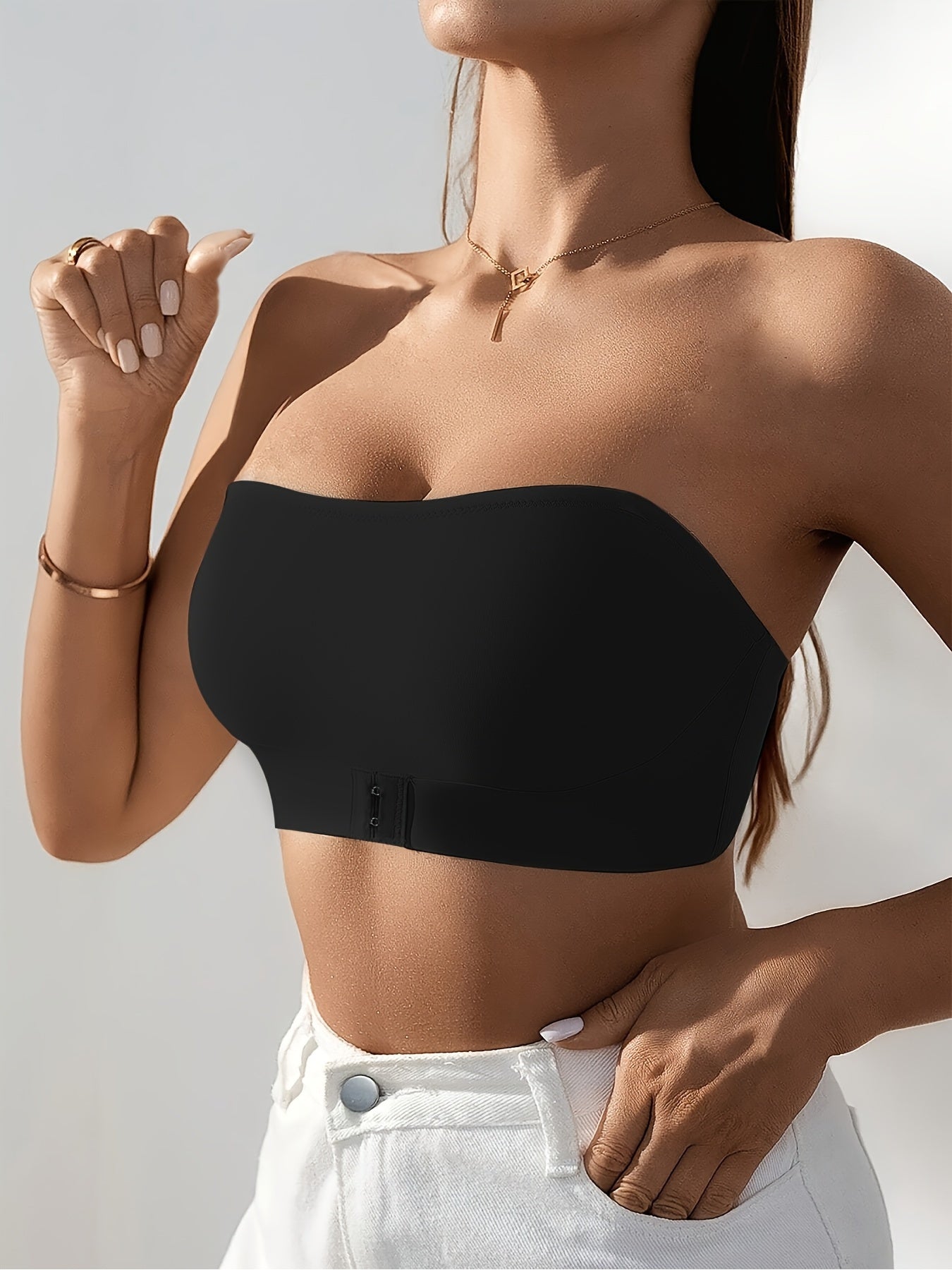 Women'S Seamless Strapless Bra Set- Comfortable Wireless Thickened Design, Black and White Options