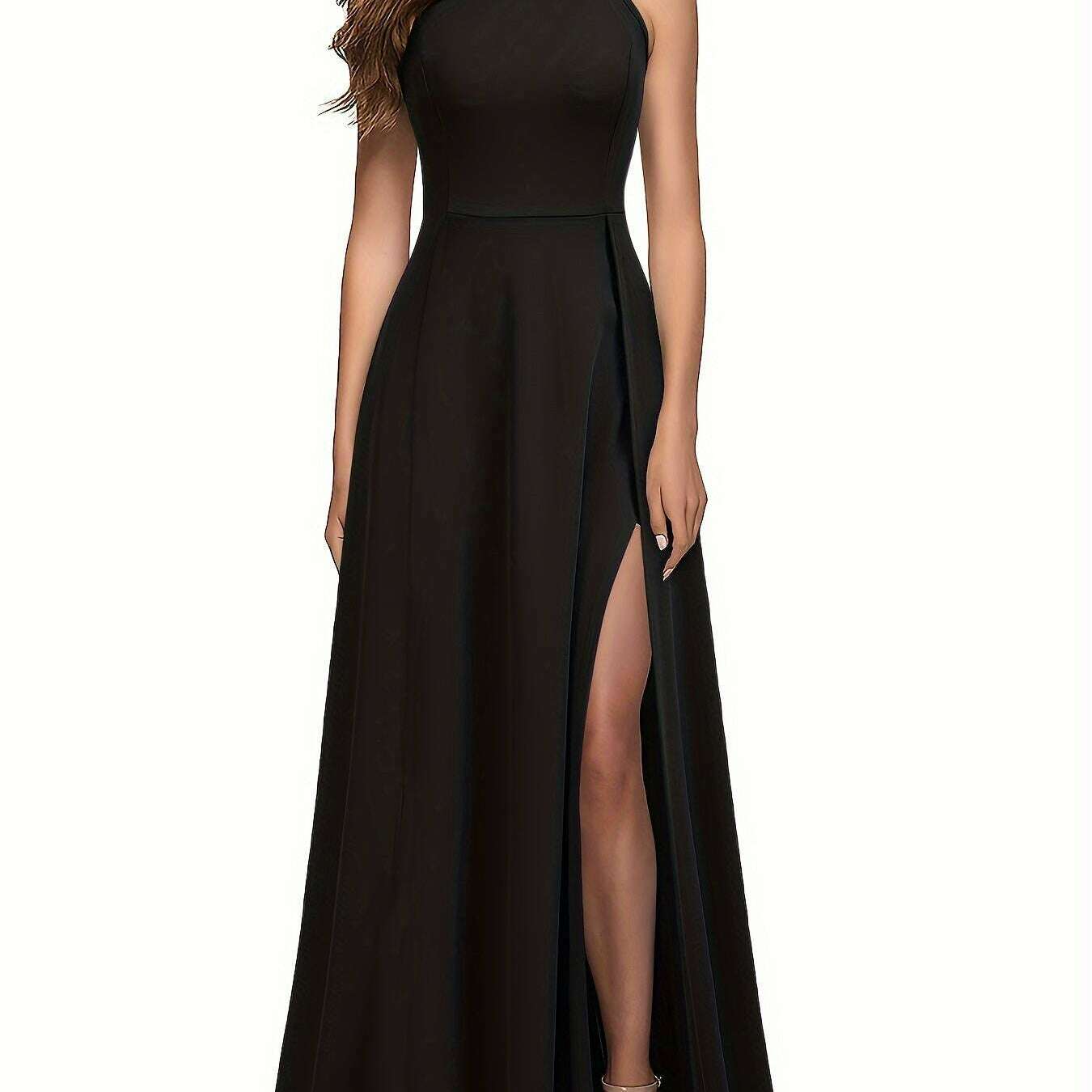 Solid Color Sleeveless Maxi Dress with Mock Neck & Split Detail - D&M Boutique