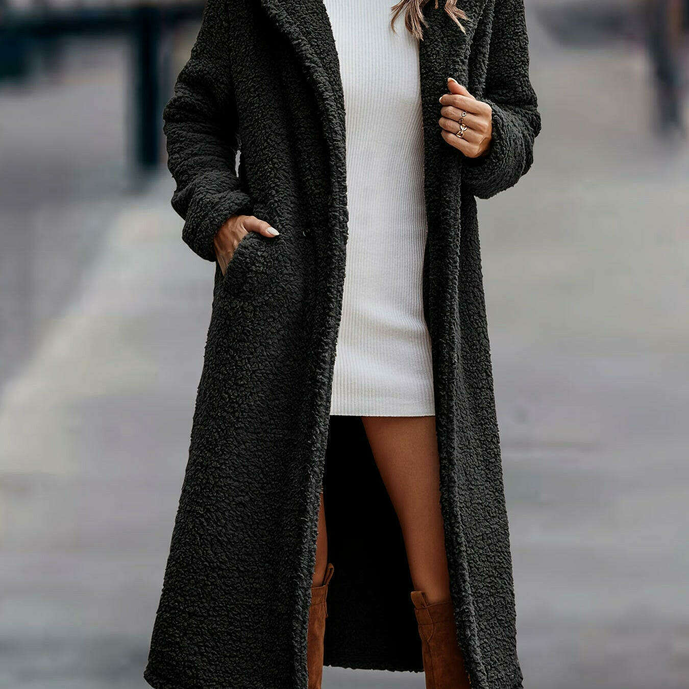 Long Fuzzy Fleece Hooded Faux Fur Winter Coat for Women