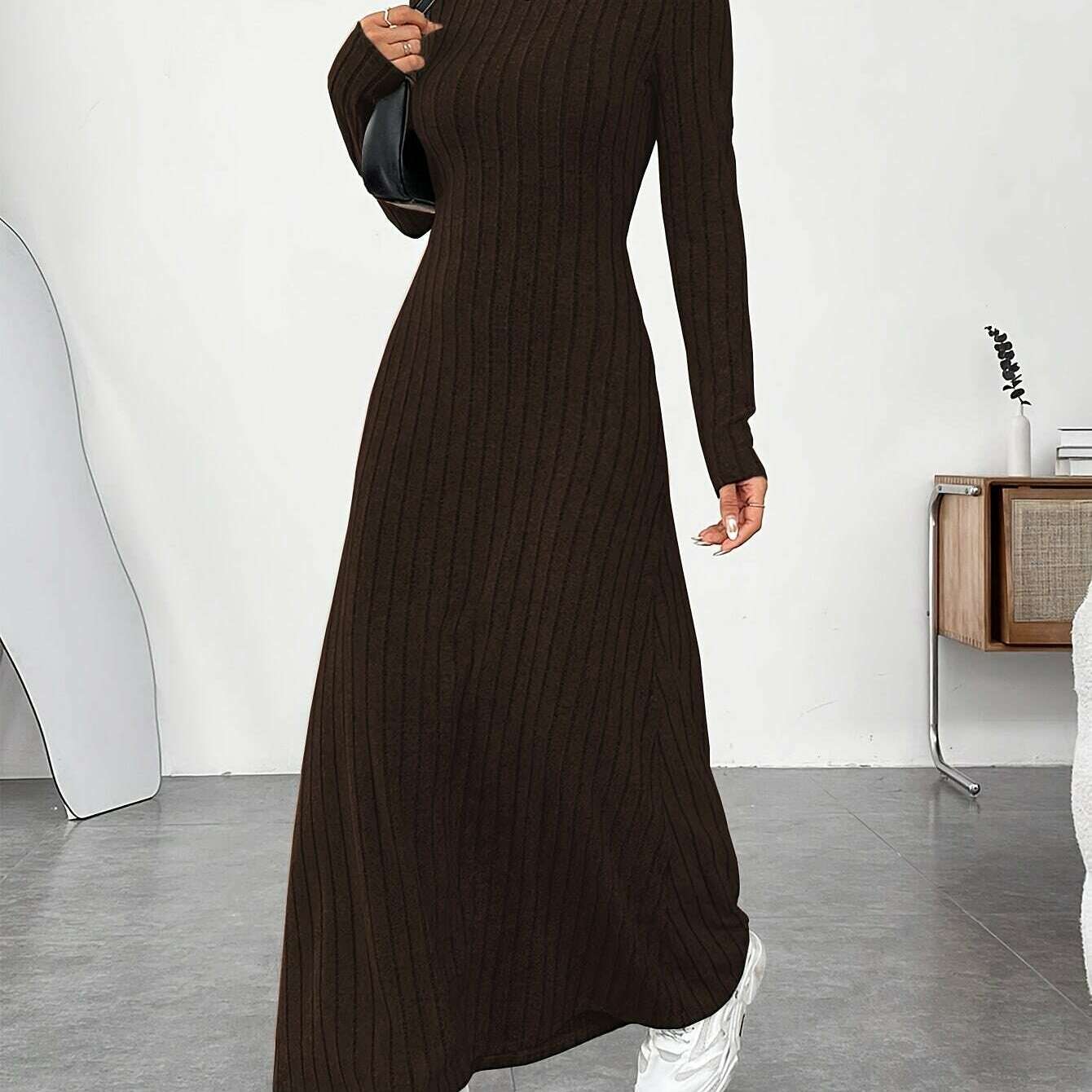 Elegant Ribbed Knit Dress with Umbrella Hem for Women - D&M Boutique