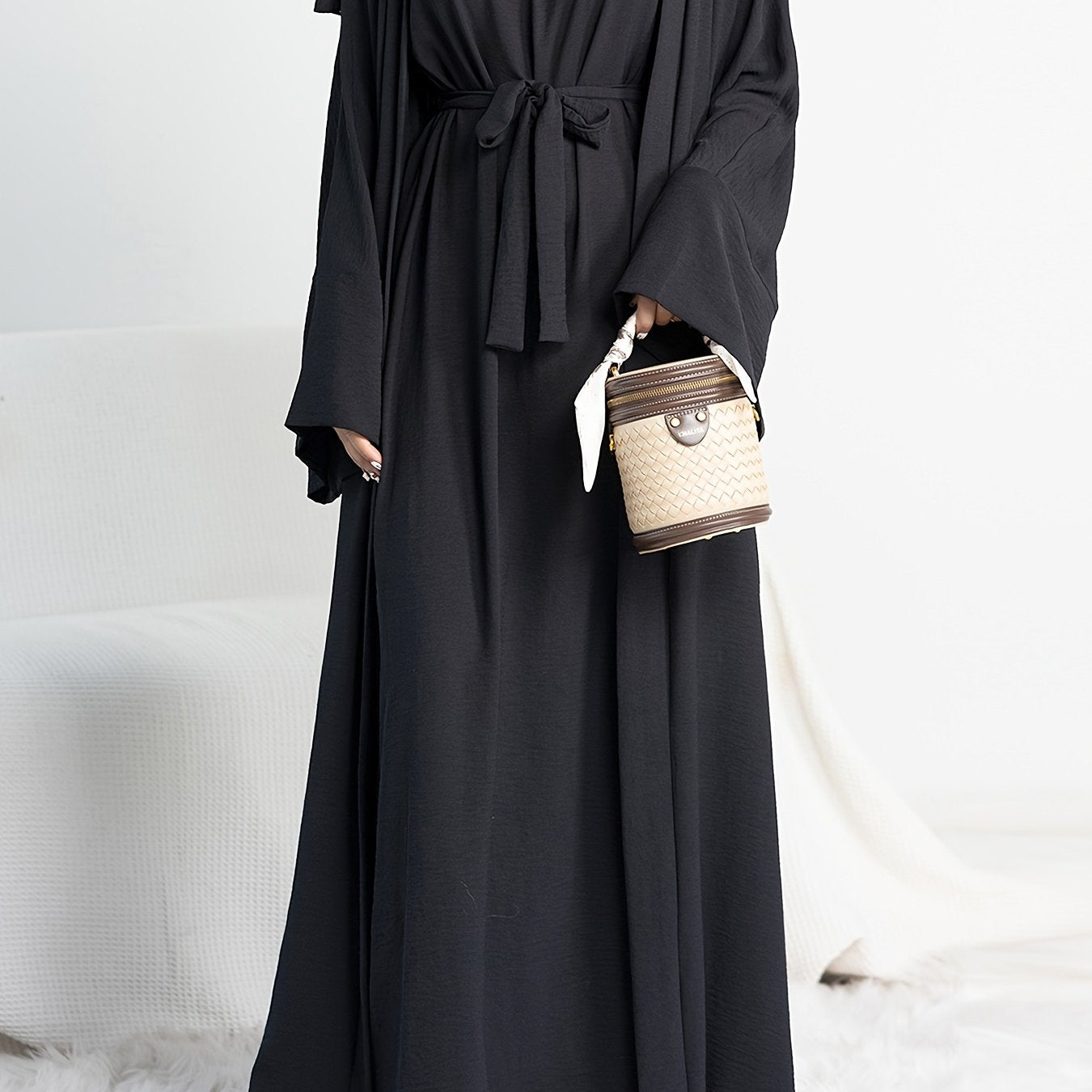Muslim Lady 2pcs Abaya Set Eid Abaya Inner+open Abaya With Pocket