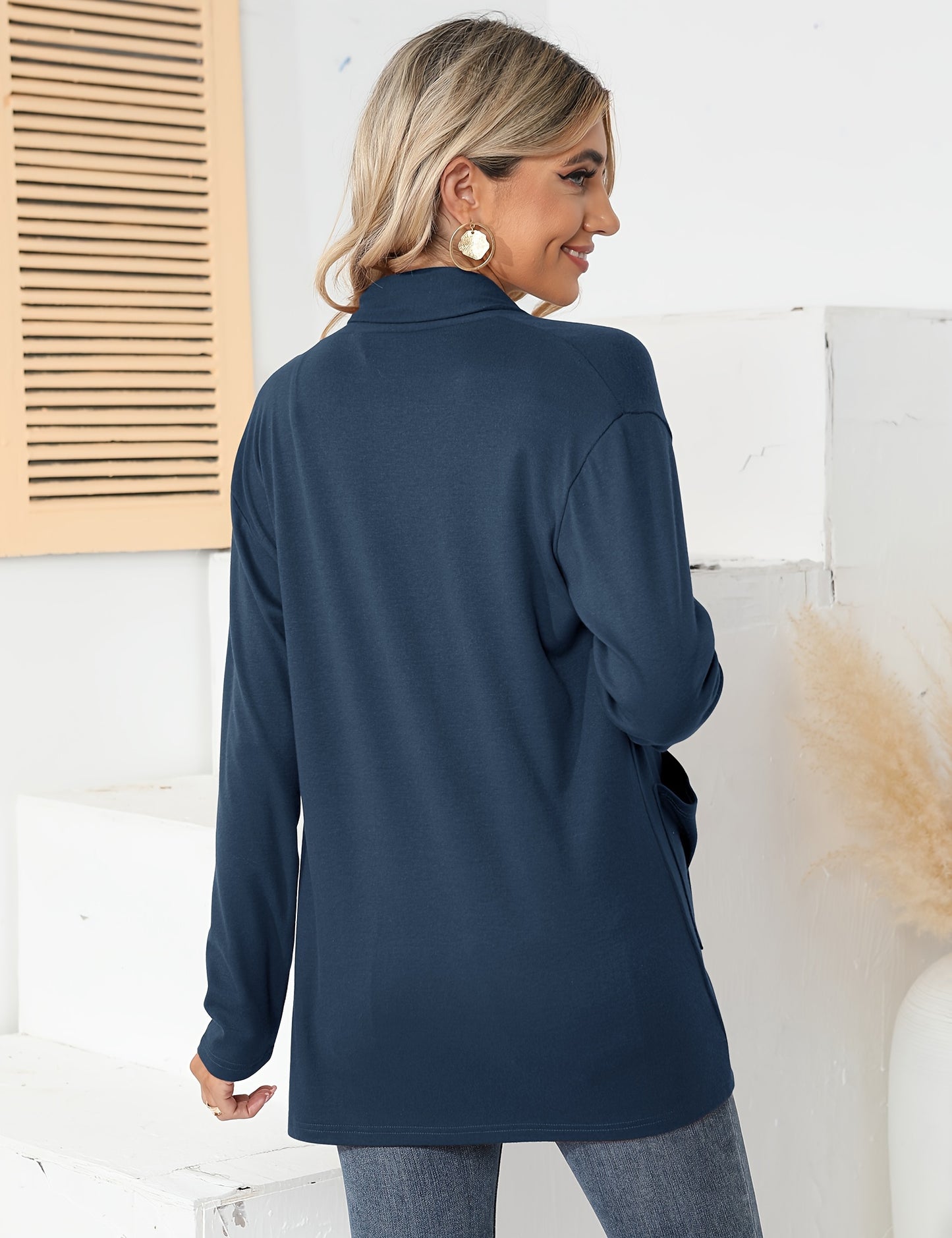 Spring & Autumn Women's Casual Solid Color Cardigan – Open Placket with Double Pocket Design