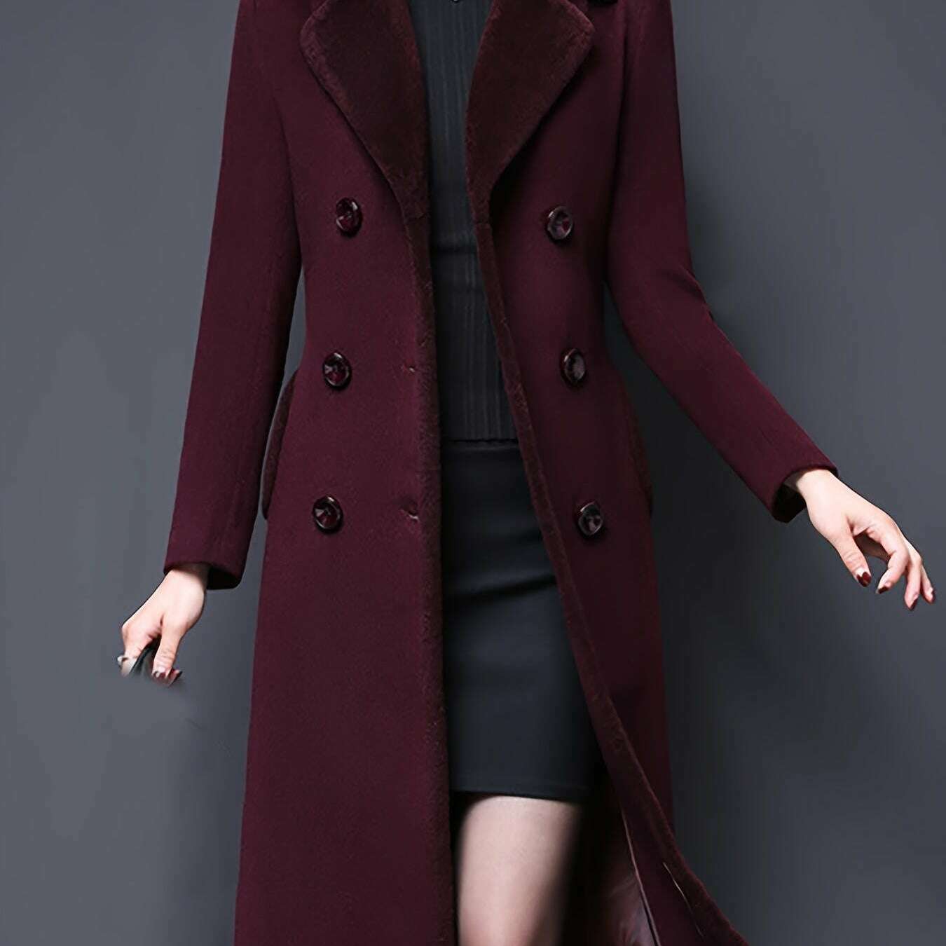Women's Double-Breasted Notched Lapel Midi Pea Coat