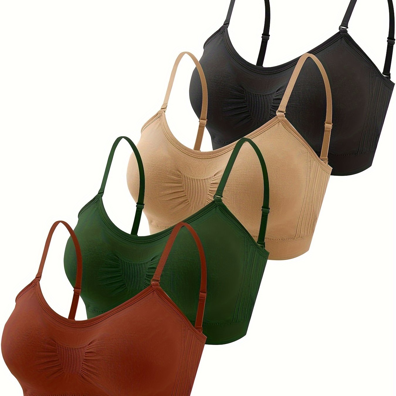 4pcs V Neck Padded Bralette Cami Bra Wireless Tank Top Bra Sports Bra with Adjustable Straps