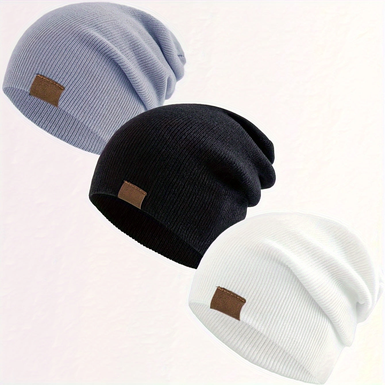 3pcs Beanie Hats – Warm, Lightweight, Elastic Knit