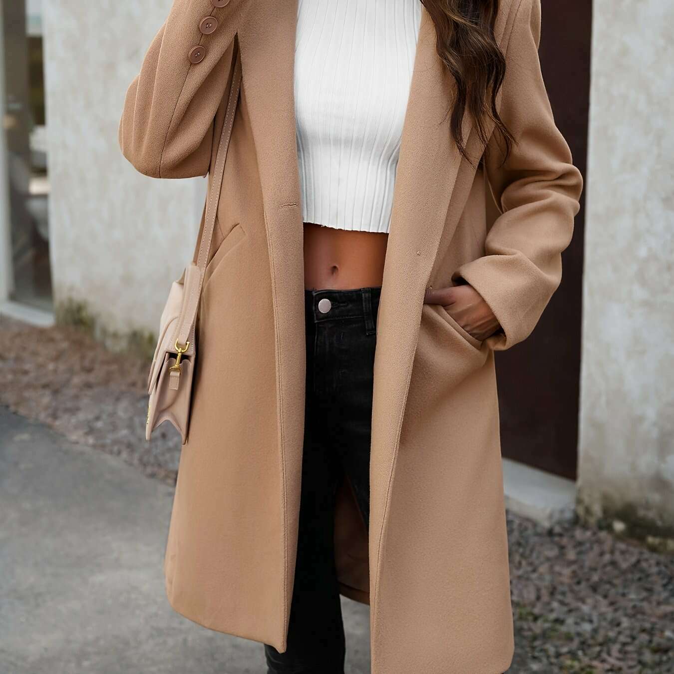 Women's Solid Color Commuter Blazer with Collar and Pockets