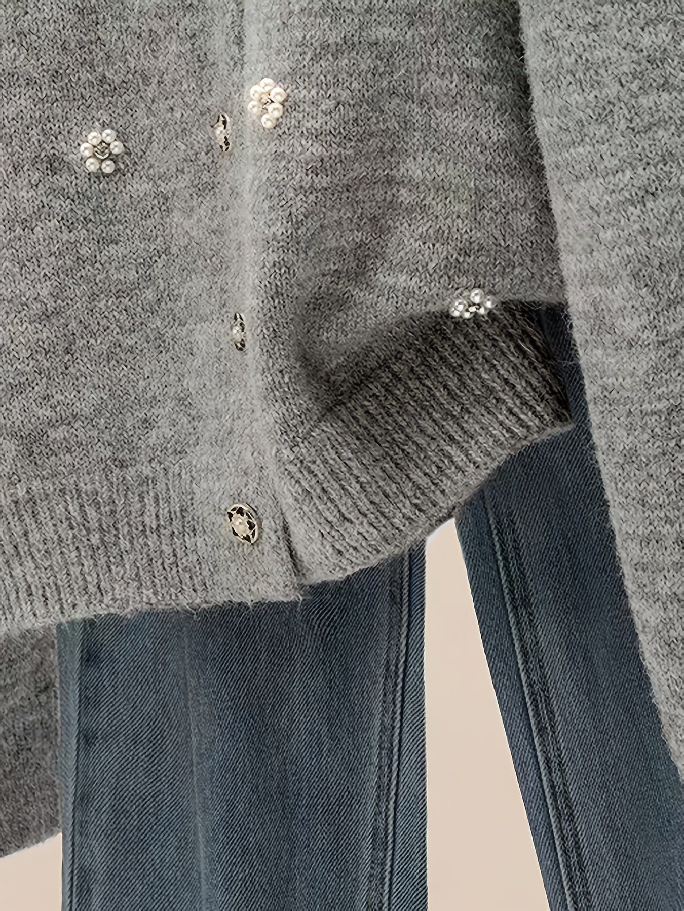 Women's 2025 New Beaded Cardigan Sweater - Soft Round Neck Long Sleeve Button Front Closure with Beaded Collar & Sleeve Trim, Machine Washable Winter Sweater for Fall and Winter, Casual to Semi-Formal Outfits