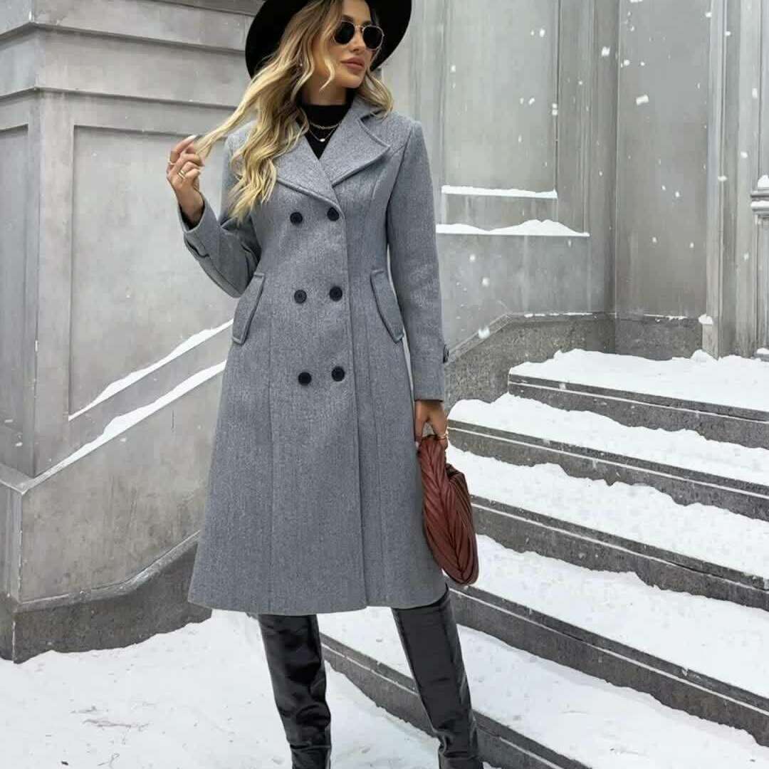 Mid-Length Double-Breasted Elegant Overcoat for Women