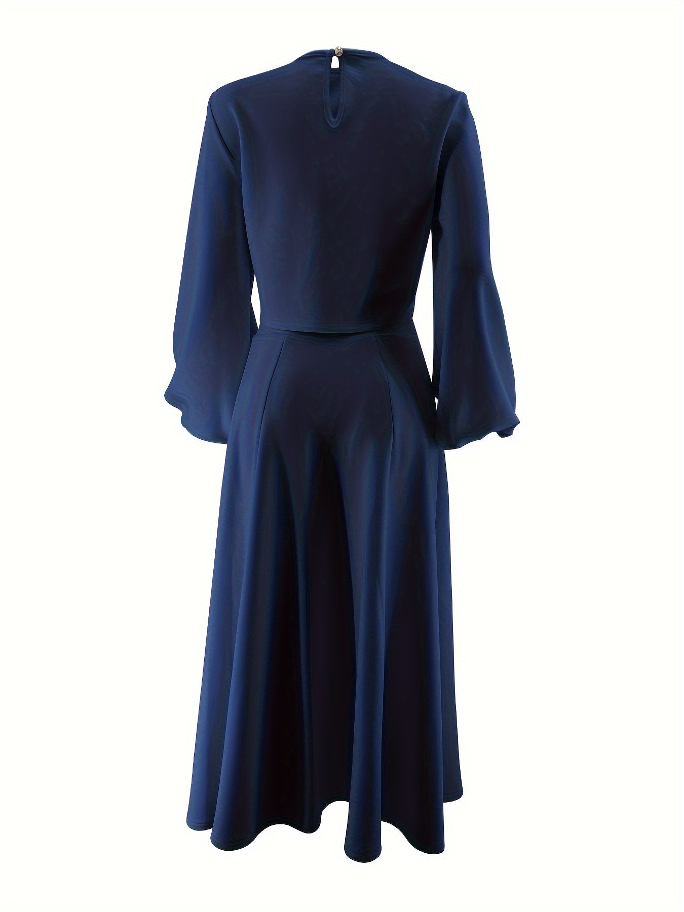 Chic Solid Color Skirt Set - Elegant Crew Neck Lantern Sleeve Top, Flowy Pleated Draped Midi Skirt, Comfortable Women's Clothing for Everyday Wear
