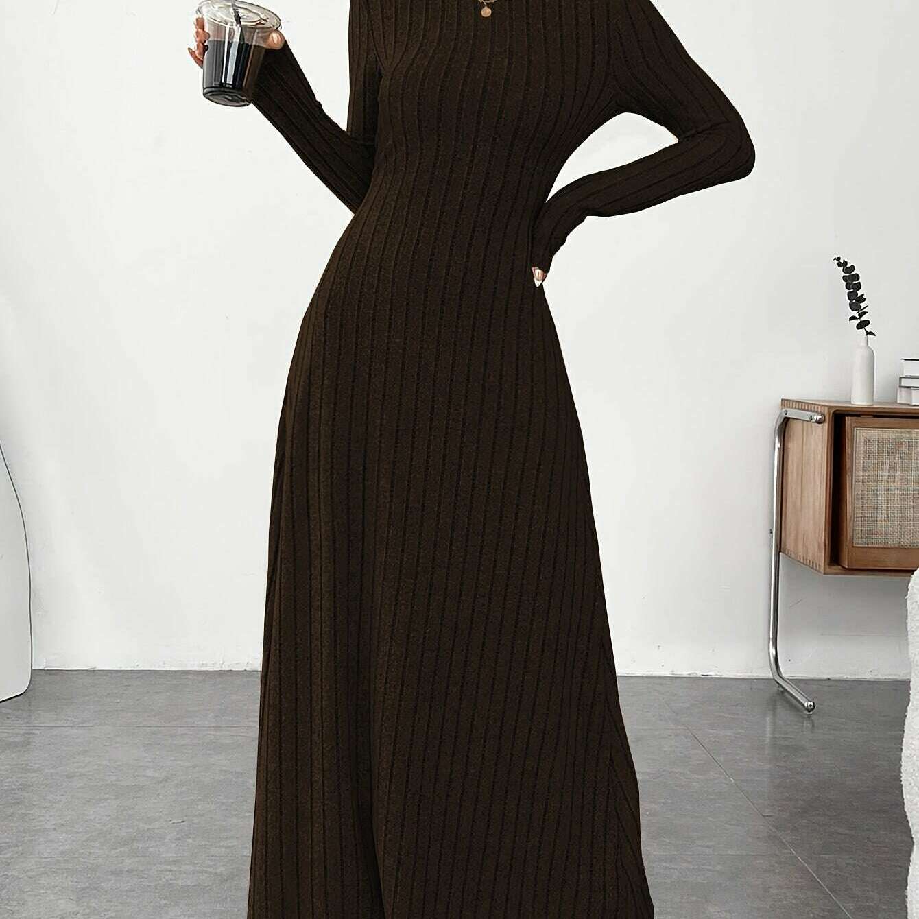 Elegant Ribbed Knit Dress with Umbrella Hem for Women - D&M Boutique