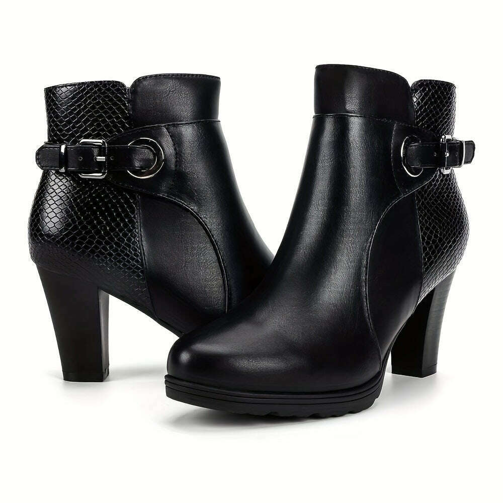 Black Elegant Chunky Heel Boots
