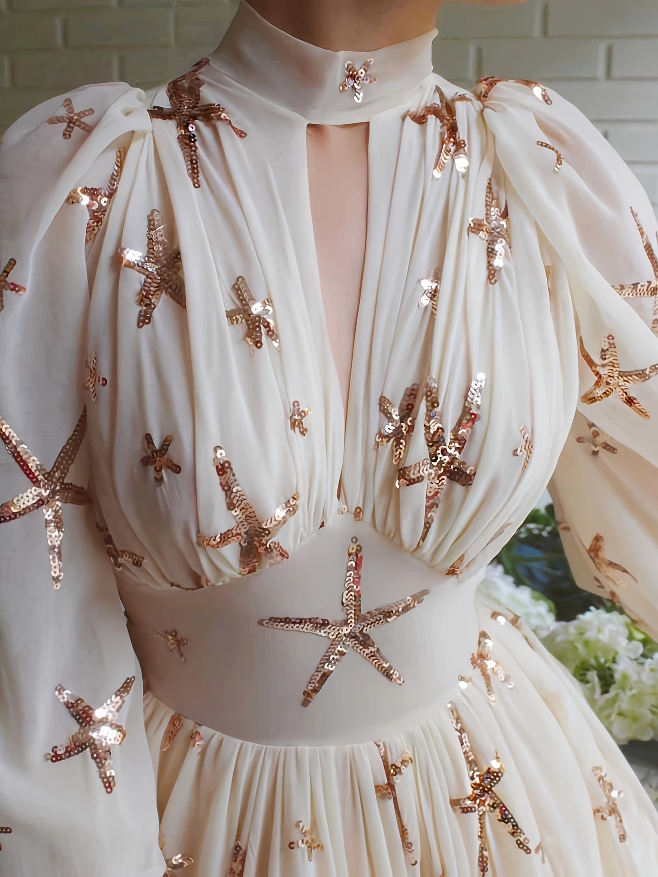 Elegant Sequined Party Dress – Lantern Sleeve