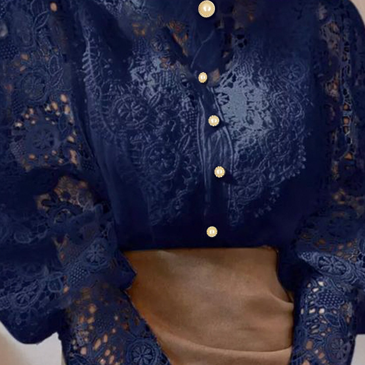 French Loose Chic Buttons, Heavy Lace, Cut-Out Floral Panels