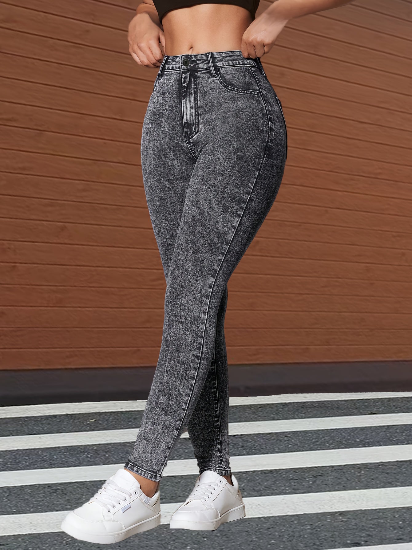 Skinny Fit Plain Washed Grey Stretchy Stylish Denim Pants, Women'S Denim Jeans & Clothing