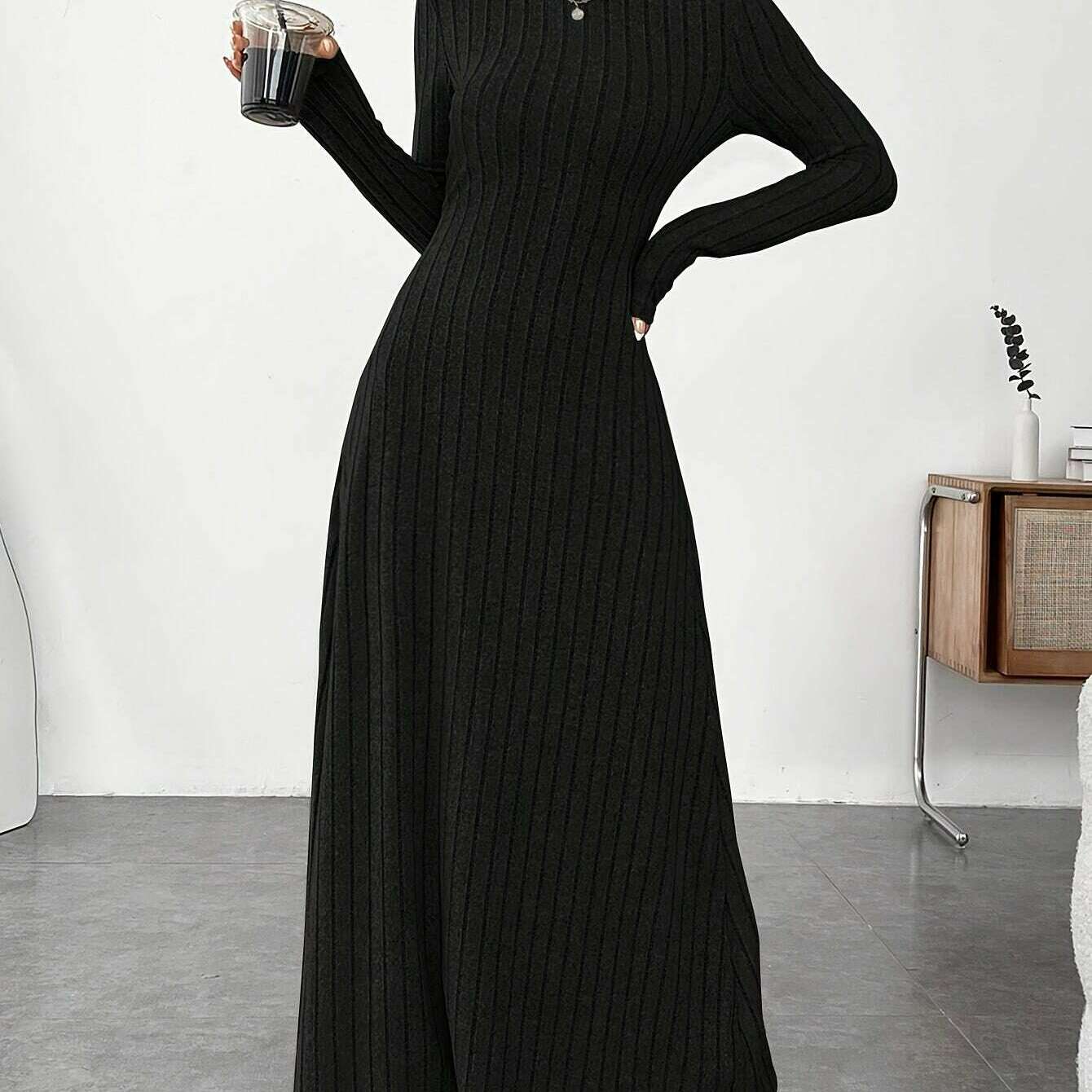 Elegant Ribbed Knit Dress with Umbrella Hem for Women - D&M Boutique