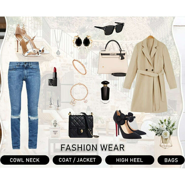 Women's Pea Coat Trench Jacket with Notched Lapel & Belt
