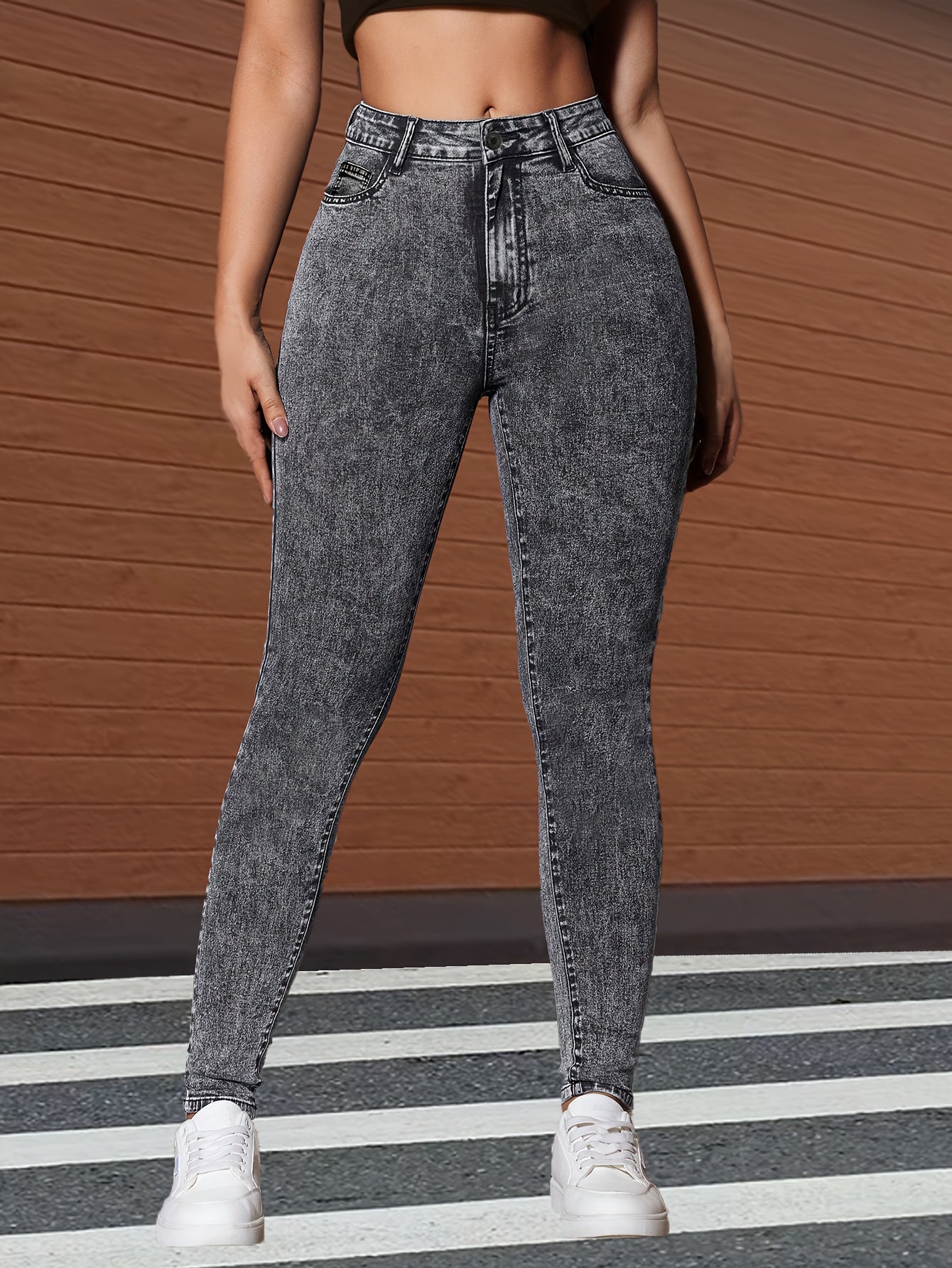 Skinny Fit Plain Washed Grey Stretchy Stylish Denim Pants, Women'S Denim Jeans & Clothing