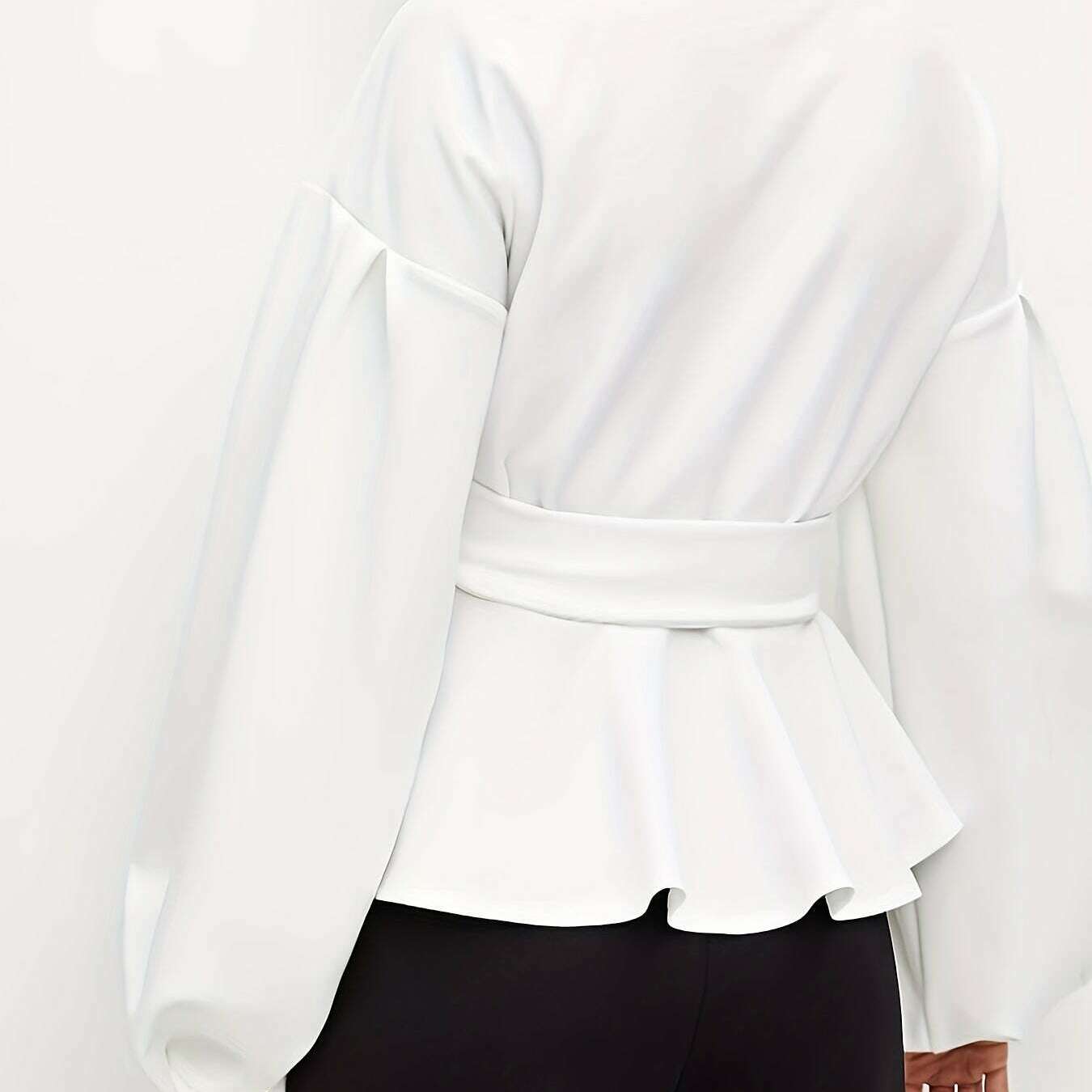 Elegant Off-Shoulder Blouse with Lantern Sleeves & Ruffle Hem