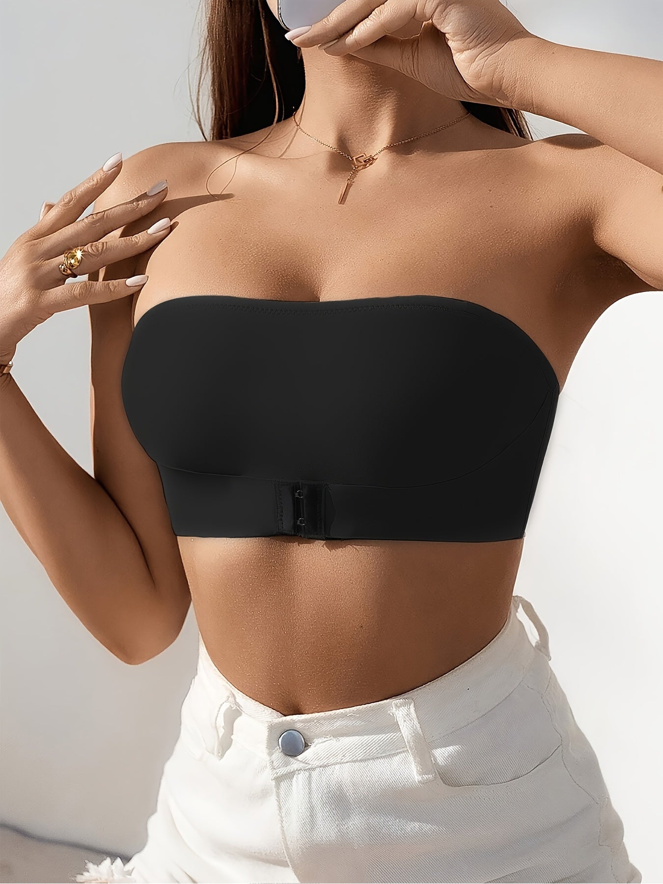 Women'S Seamless Strapless Bra Set- Comfortable Wireless Thickened Design, Black and White Options