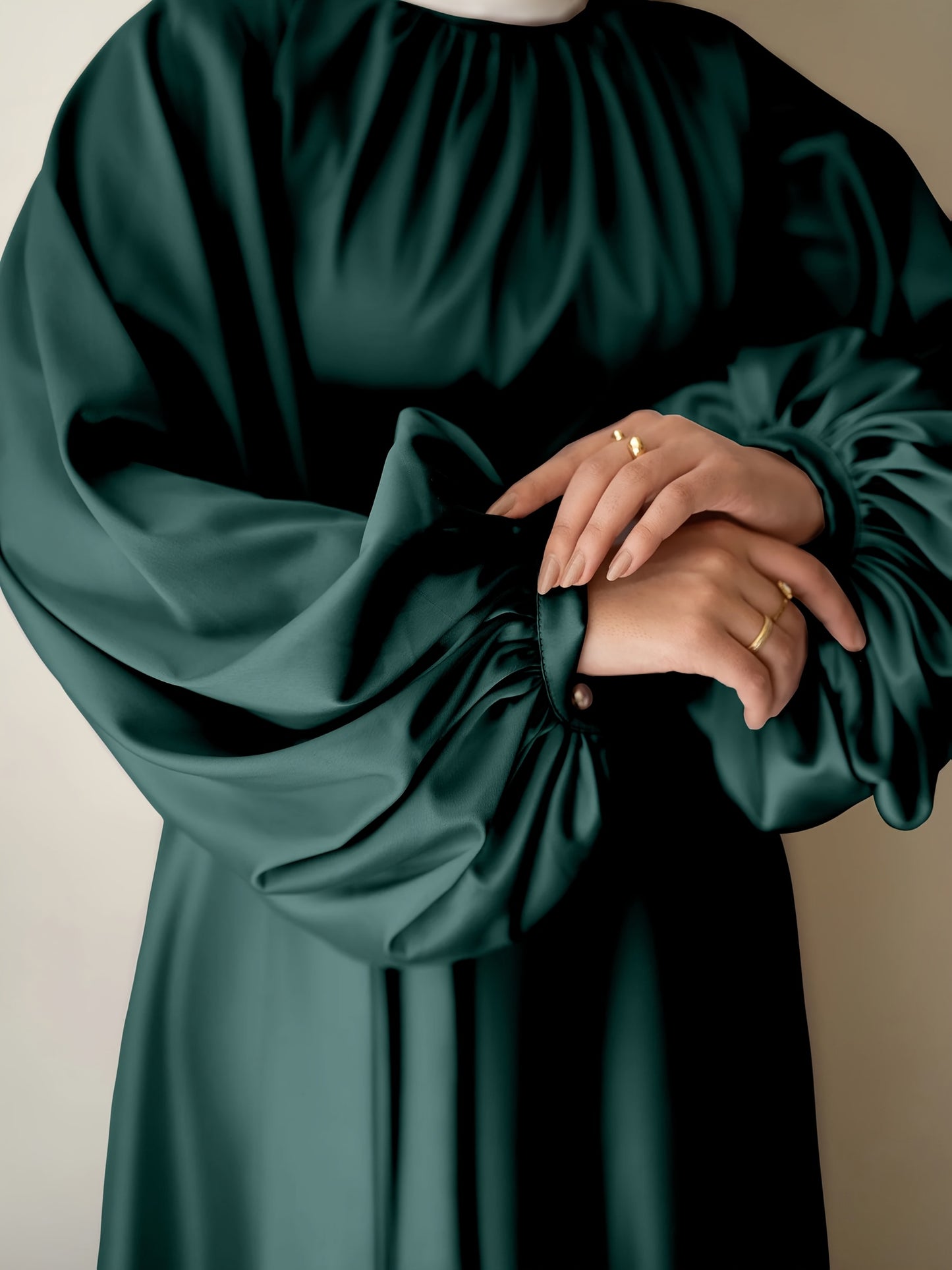 Elegant Satin Abaya with Lantern Sleeves and Belt - Long, Flowing Maxi Dress for Women, Perfect for Festivals and Special Occasions, Festival Attire|Sleek Fitted Design|Polyester Fabric