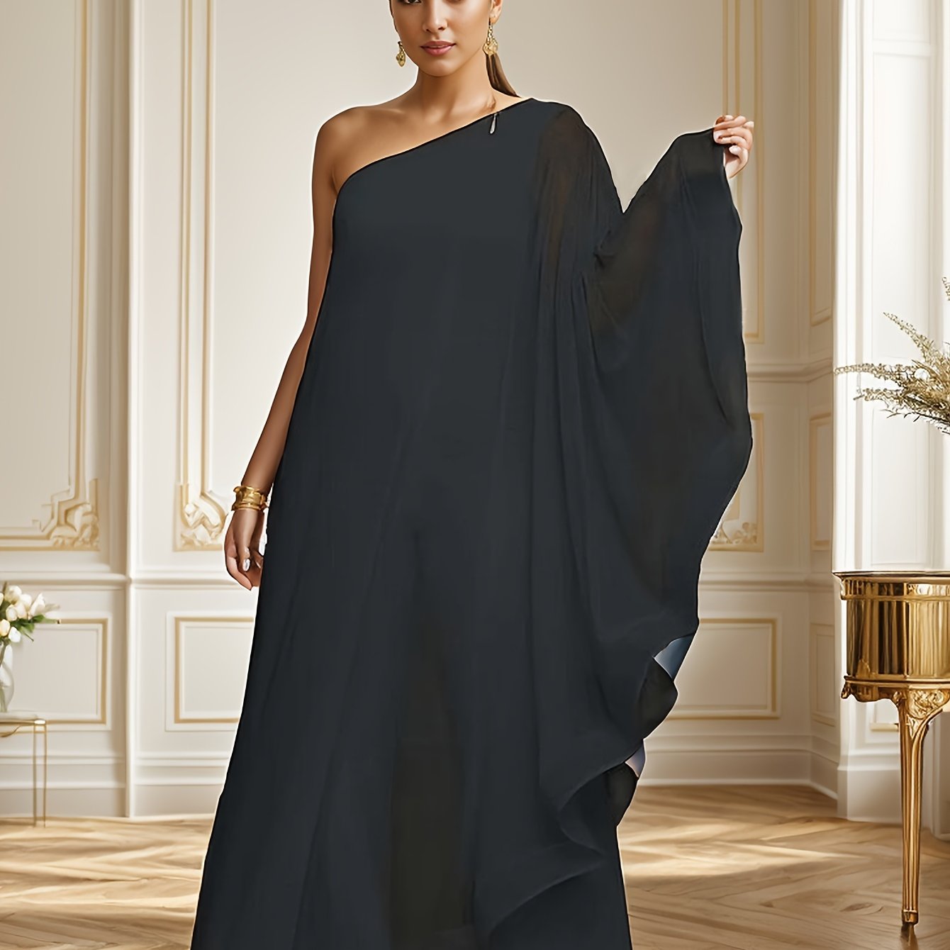 PORRCEY Sexy Single Shoulder Ruffled Sleeveless Solid Color Patchwork Elastic Jumpsuit