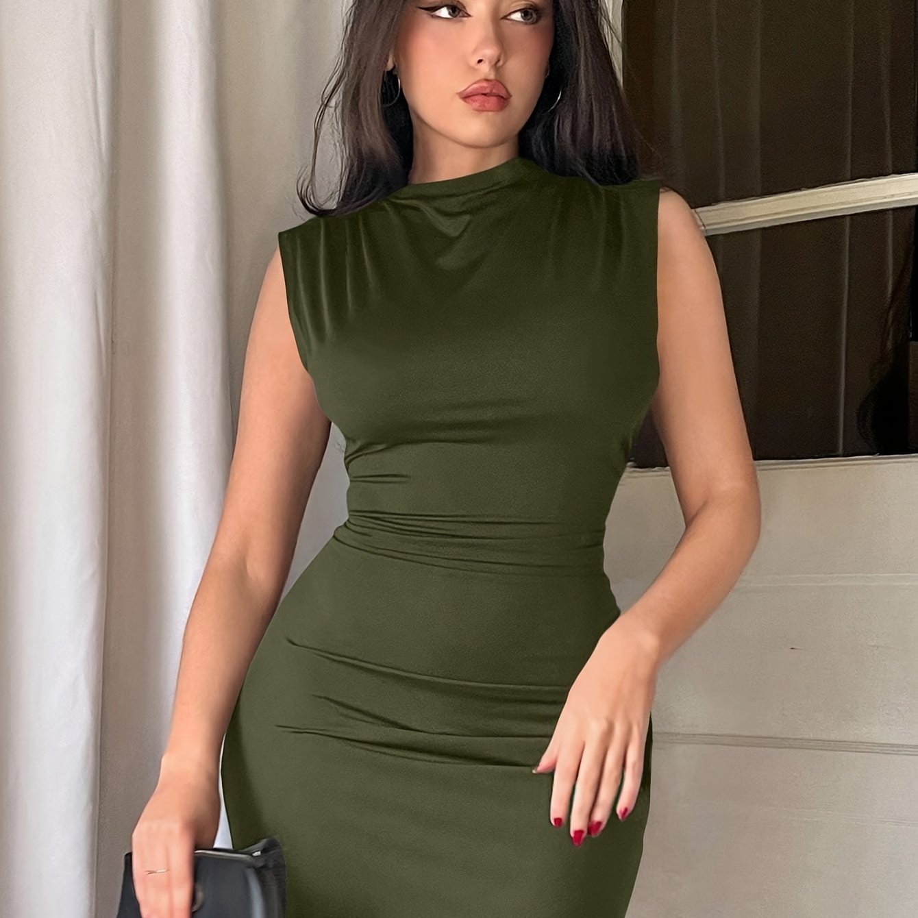Women'S Sexy Tank Ruched Bodycon Dress Summer Sleeveless Elegant Cocktail Club Party Mini Dresses