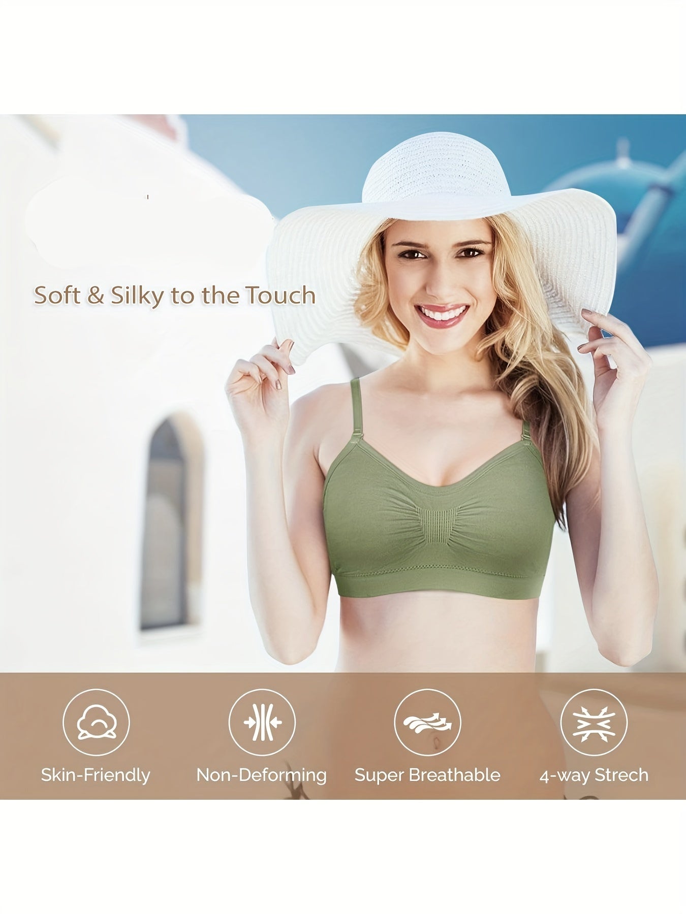 4pcs V Neck Padded Bralette Cami Bra Wireless Tank Top Bra Sports Bra with Adjustable Straps