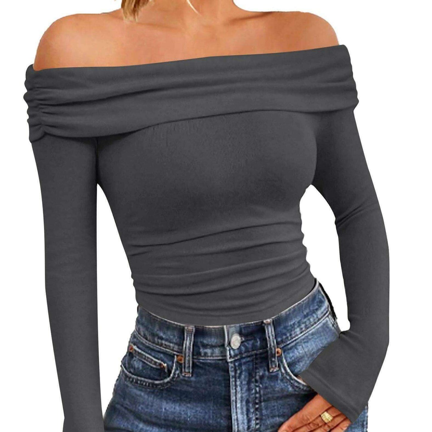 2024 Women's Off-Shoulder Long Sleeve Slim Fit Top - D&M Boutique