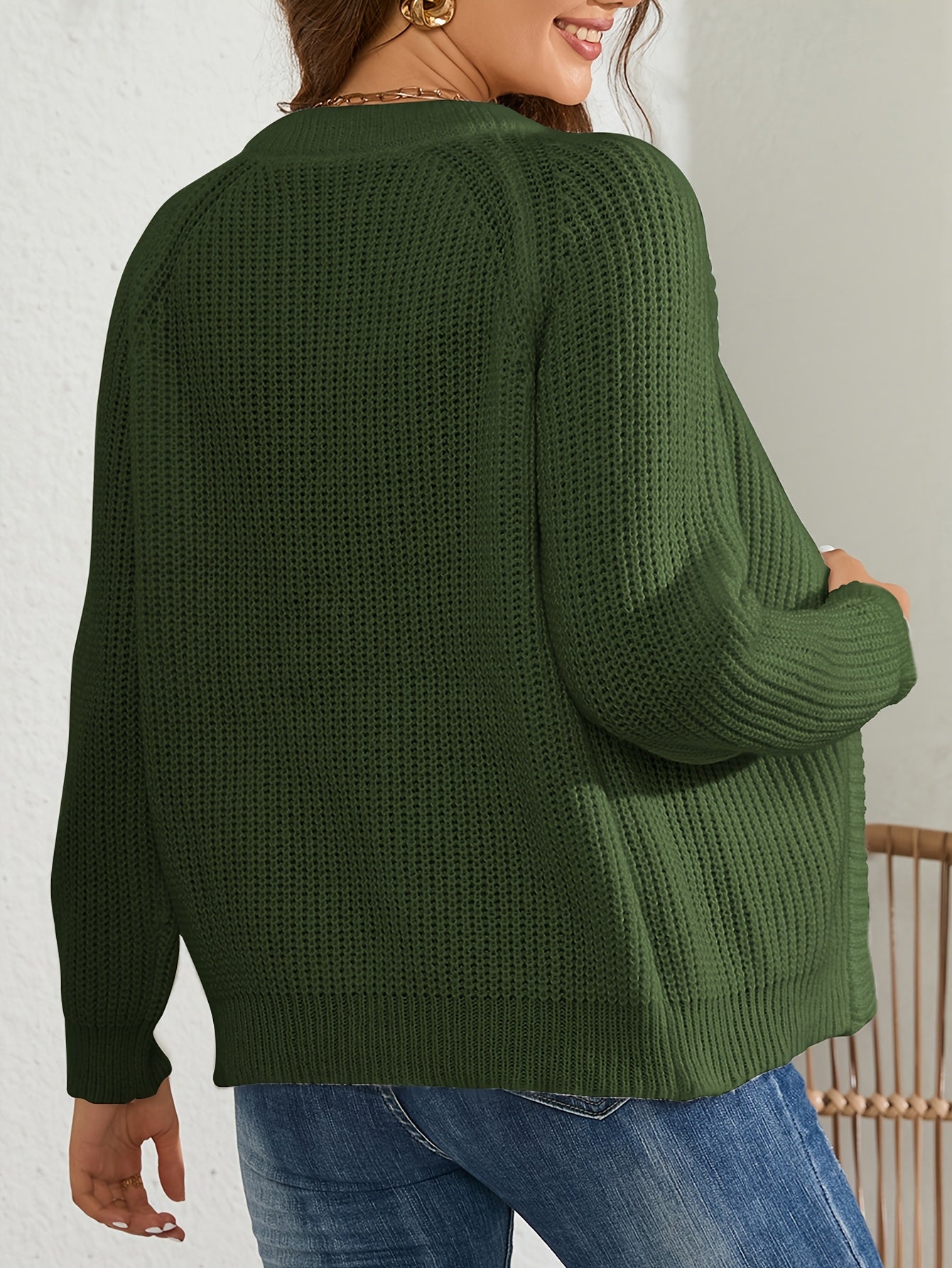 Women'S V-neck Green Khaki Knitted Sweater Long Sleeve Soft Knitted Cardigan Spring And Autumn Outerwear