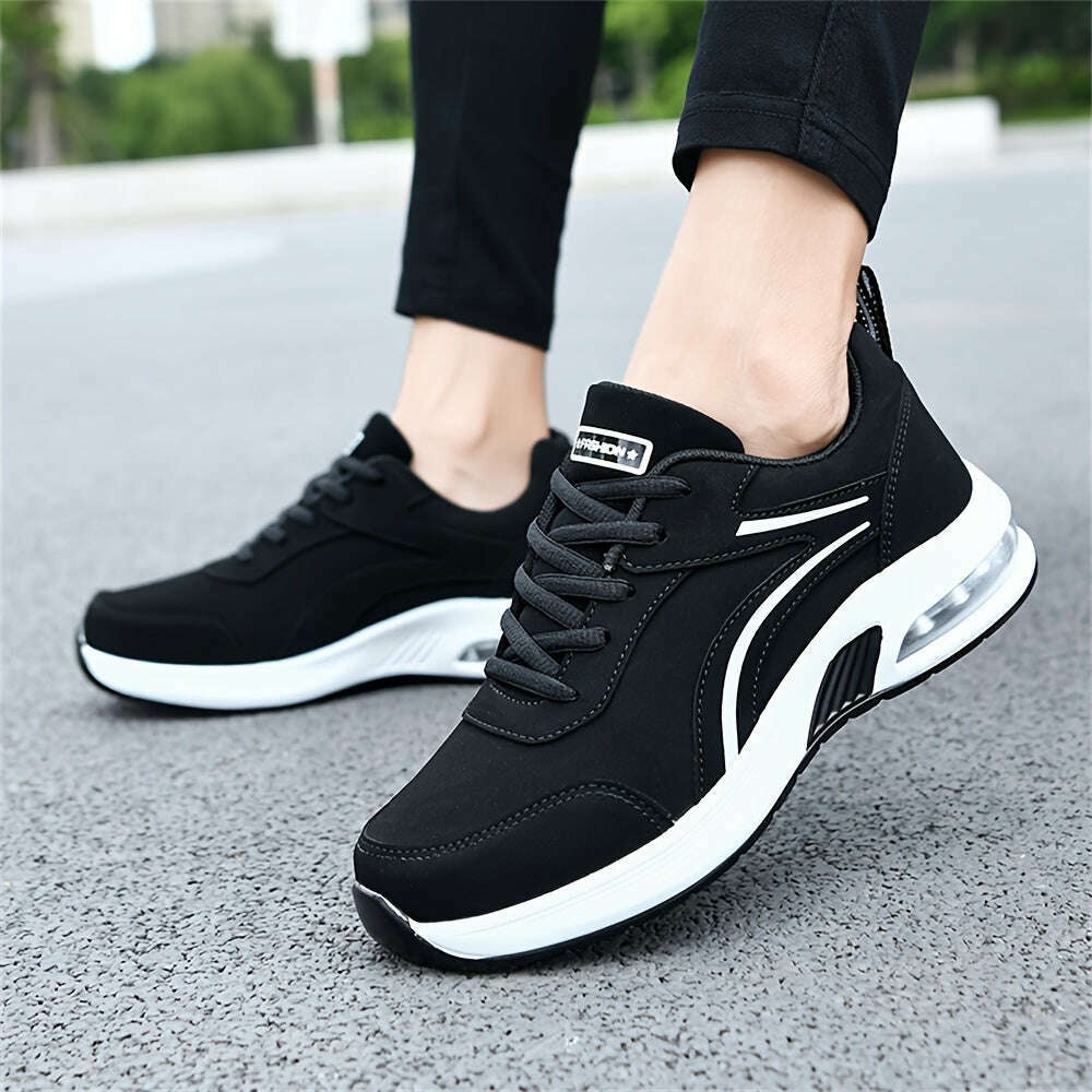 Lightweight Black Faux Leather Women's Sneakers