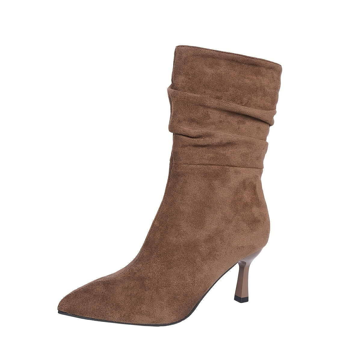 Women's Plus Size Chic Pointed Toe Boots - Slip-resistant Rubber Sole, Elegant Side Zipper Closure, Soft Fabric Lined Interior - Brown Formal & Everyday Boots for Women, Professional Footwear