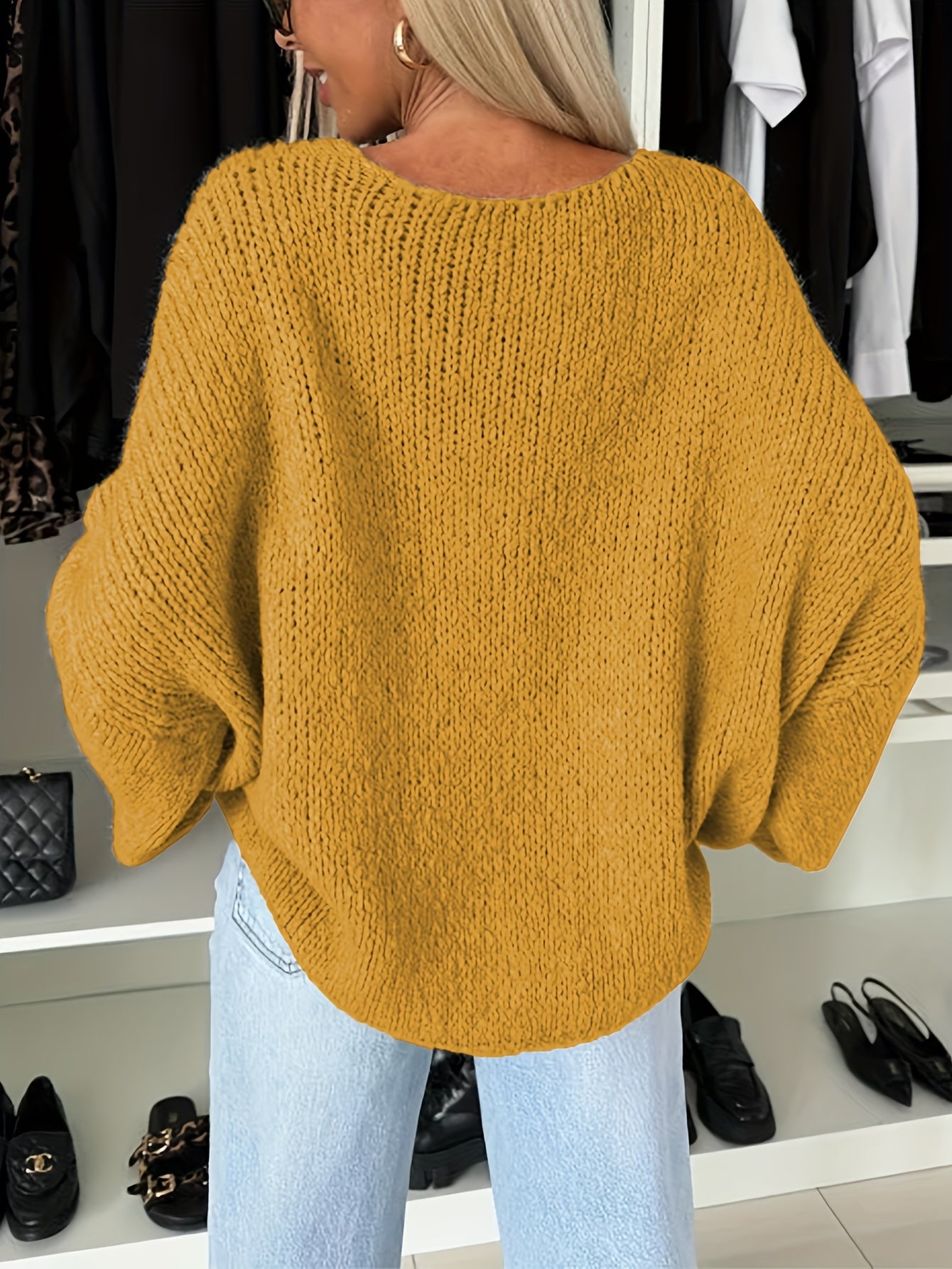 Women'S Oversized Bowtie Knit Sweater Cardigan With Y2K Vibe Long Sleeves V Neck Open Front Casual Wear