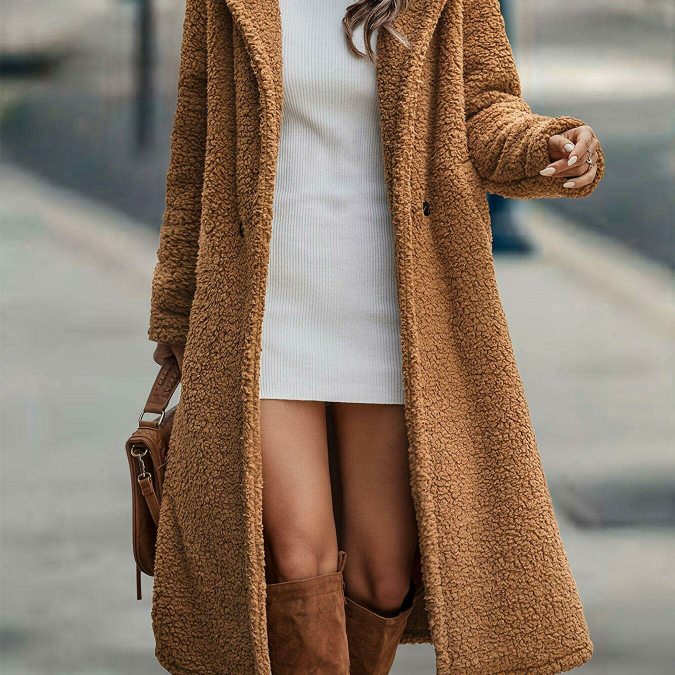 Long Fuzzy Fleece Hooded Faux Fur Winter Coat for Women