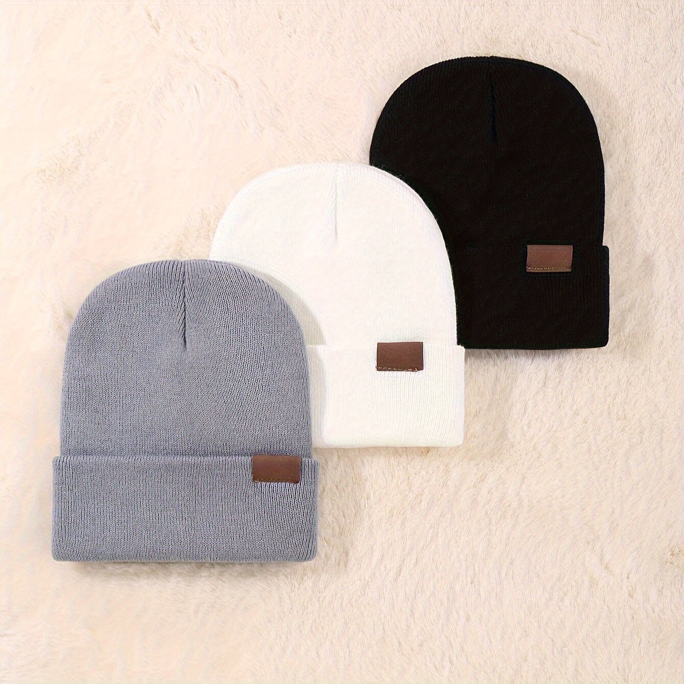 3pcs Beanie Hats – Warm, Lightweight, Elastic Knit