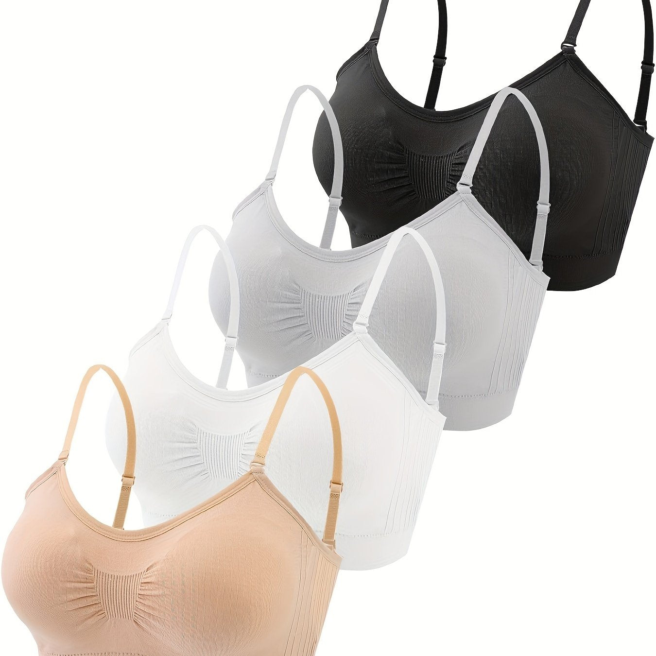 4pcs V Neck Padded Bralette Cami Bra Wireless Tank Top Bra Sports Bra with Adjustable Straps