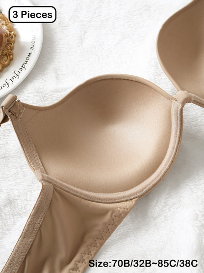 3pcs Ultra Soft Push-Up Bras for Women - Comfortable, Lightweight T-Shirt Style with Underwire Support & Non-Removable Pads