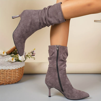 Women's Plus Size Chic Pointed Toe Boots - Slip-resistant Rubber Sole, Elegant Side Zipper Closure, Soft Fabric Lined Interior - Brown Formal & Everyday Boots for Women, Professional Footwear