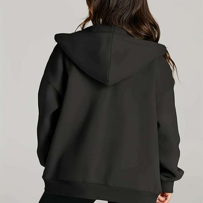 Women's Casual Zip-Up Hoodie with Pockets, Cotton Blend - D&M Boutique 