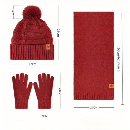 Women’s 3pcs Winter Set – Hat, Scarf & Gloves