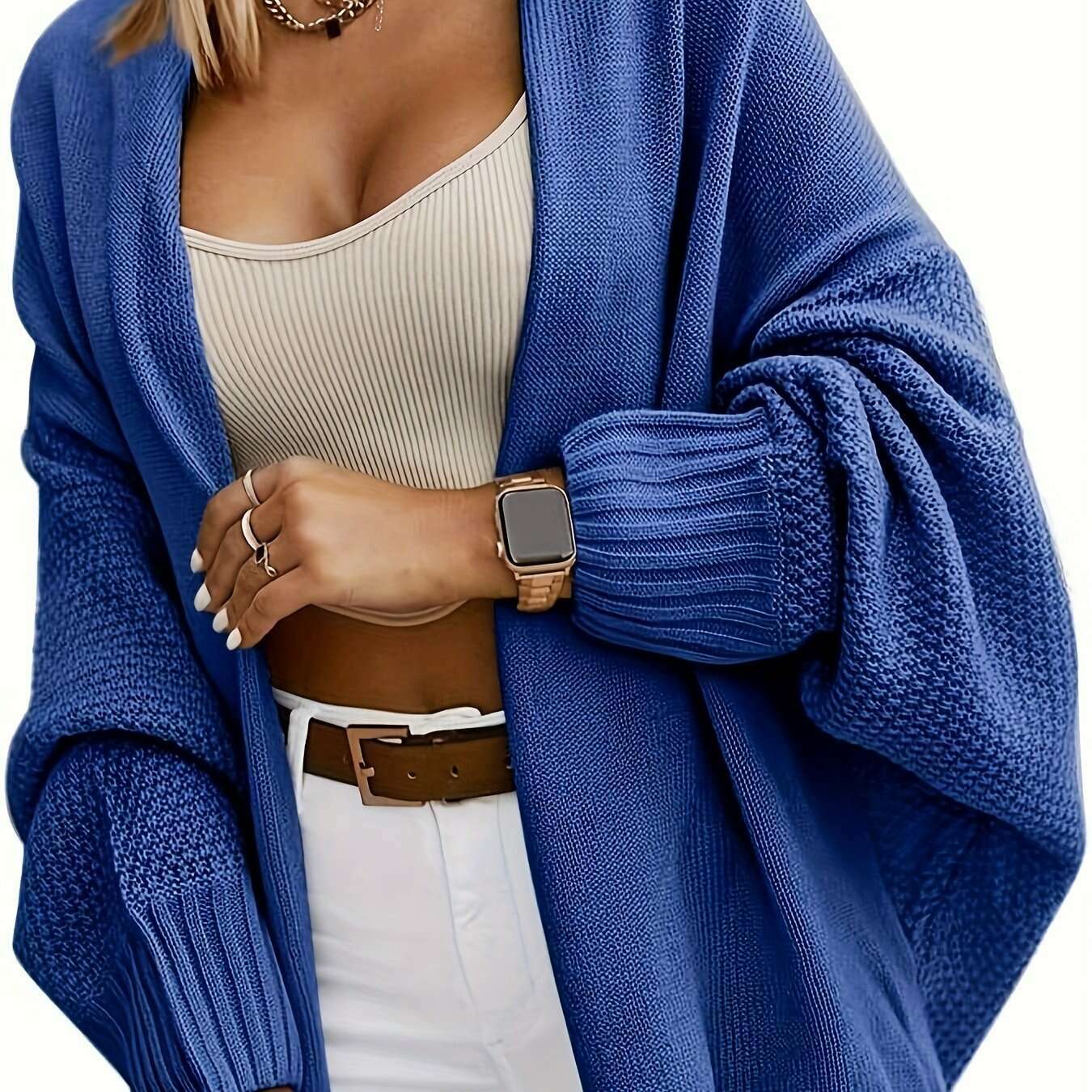 Snug Fit Oversized Knit Cardigan Sweater for Women