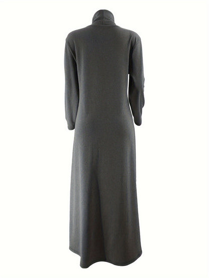 [Polyester Blend Casual Dress] Machine Washable Polyester & Spandex Blend Elegant Solid Color Long Casual Dress for Women - Perfect for All Seasons