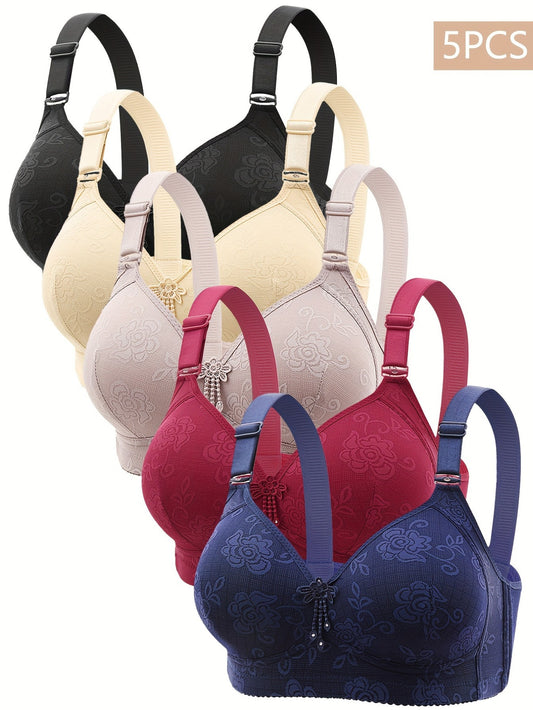 Valentine'S Day Gift 5pcs Tassel Decorative Floral Lace Adjustable Straps Underwire Bra, Elegant Sturdy And Comfortable Bra, Lingerie And Nightwear