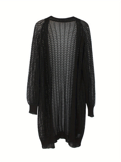 Women's Lightweight Openwork Cardigan - Semi-Sheer Long Sleeve Sweater Coat, Loose Fit Beach to Everyday Outfits - Easy Care Hand Washable Outerwear for Women, Autumn Wear, Boho Chic, Delicate Weave, Sheer Top, Fashion Lovers