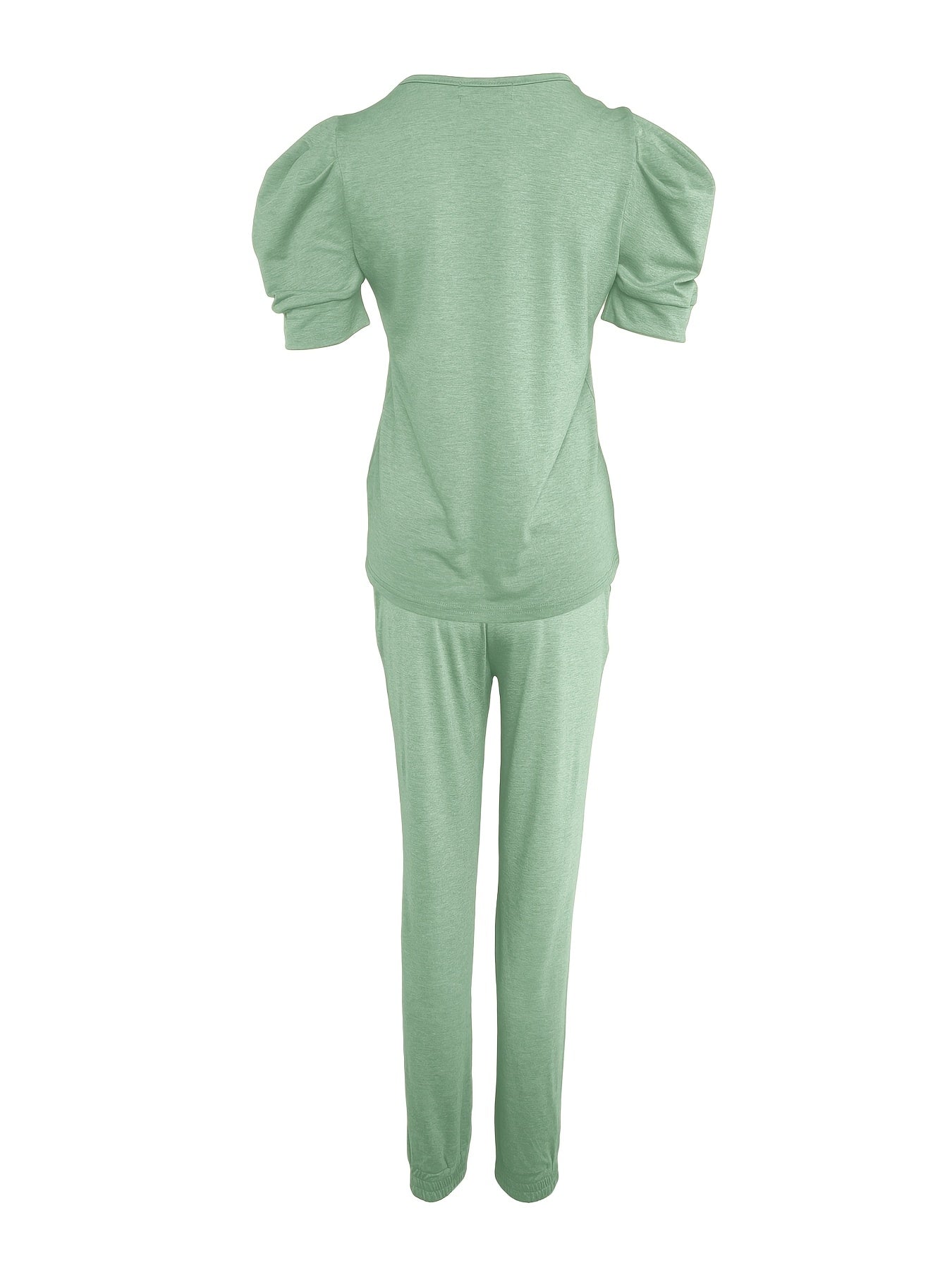 [Xianluomao Two-Piece Suit] Xianluomao Round Neck Puff Sleeve Top + Pants Two-Piece Suit | Directional