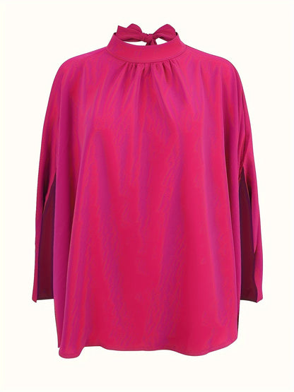 Women's Oversize Smock Neck Knot Back Batwing Sleeve Blouse Shirt Top