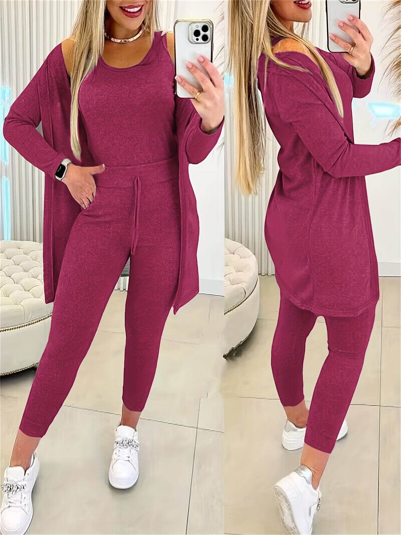 Women’s 3pcs Lounge Set – Tank Top, Coat & Pants Sweatsuit