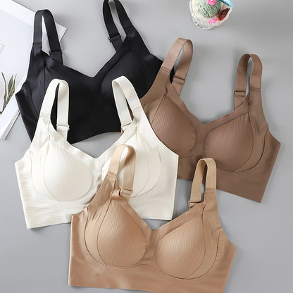 4-Pack Seamless Bras For Women - Comfortable & Breathable Wire-Free Bras with Sexy Back Lift, Wide Adjustable Shoulder Straps, High Elasticity Gathered Anti-Gravity Lifting - Daily Bra Sets For Daily Wear
